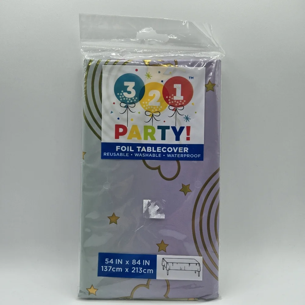 321 Party! Foil Gold Rainbow Unicorn Party Plastic Tablecloth 54
